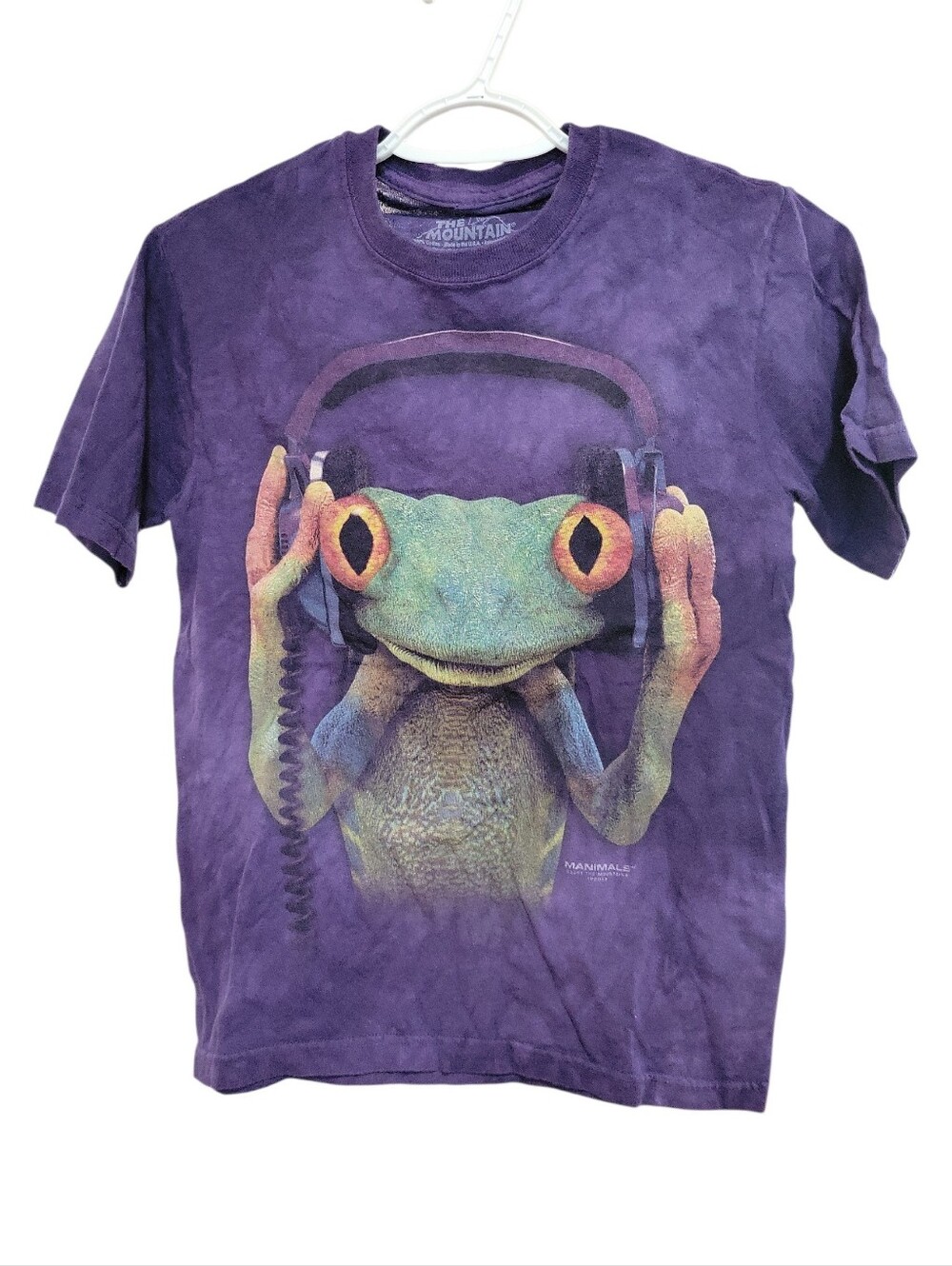 The Mountain Purple Frog with Headphones Graphic Tee kids Size Large